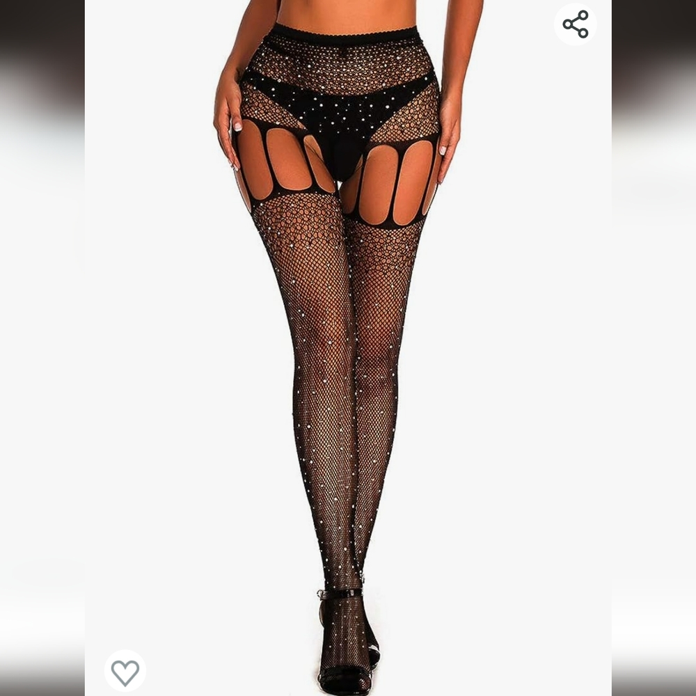 New! Rhinestone Cutout Fishnet Stockings